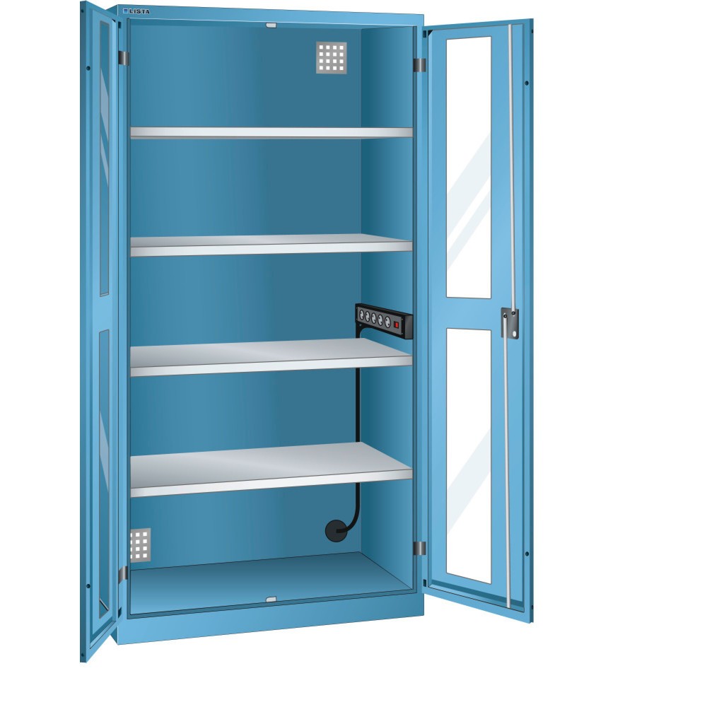 Produktabbildung: LISTA Akku-Ladeschrank, (BxTxH) 1000x580x1950mm, 1 Energieleiste Seitenwand, Sichtfenster, lichtblau