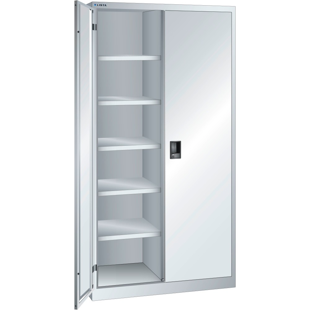 Produktabbildung: LISTA Flügeltürschrank, (BxTxH) 1000x500x1950mm, 10 Verstellböden, lichtgrau, KEY Lock