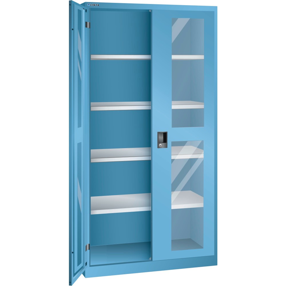 Produktabbildung: LISTA Flügeltürschrank mit Sichtfenster, (BxTxH) 1000x400x1950mm, 4 Verstellböden, lichtblau, KEY Lock
