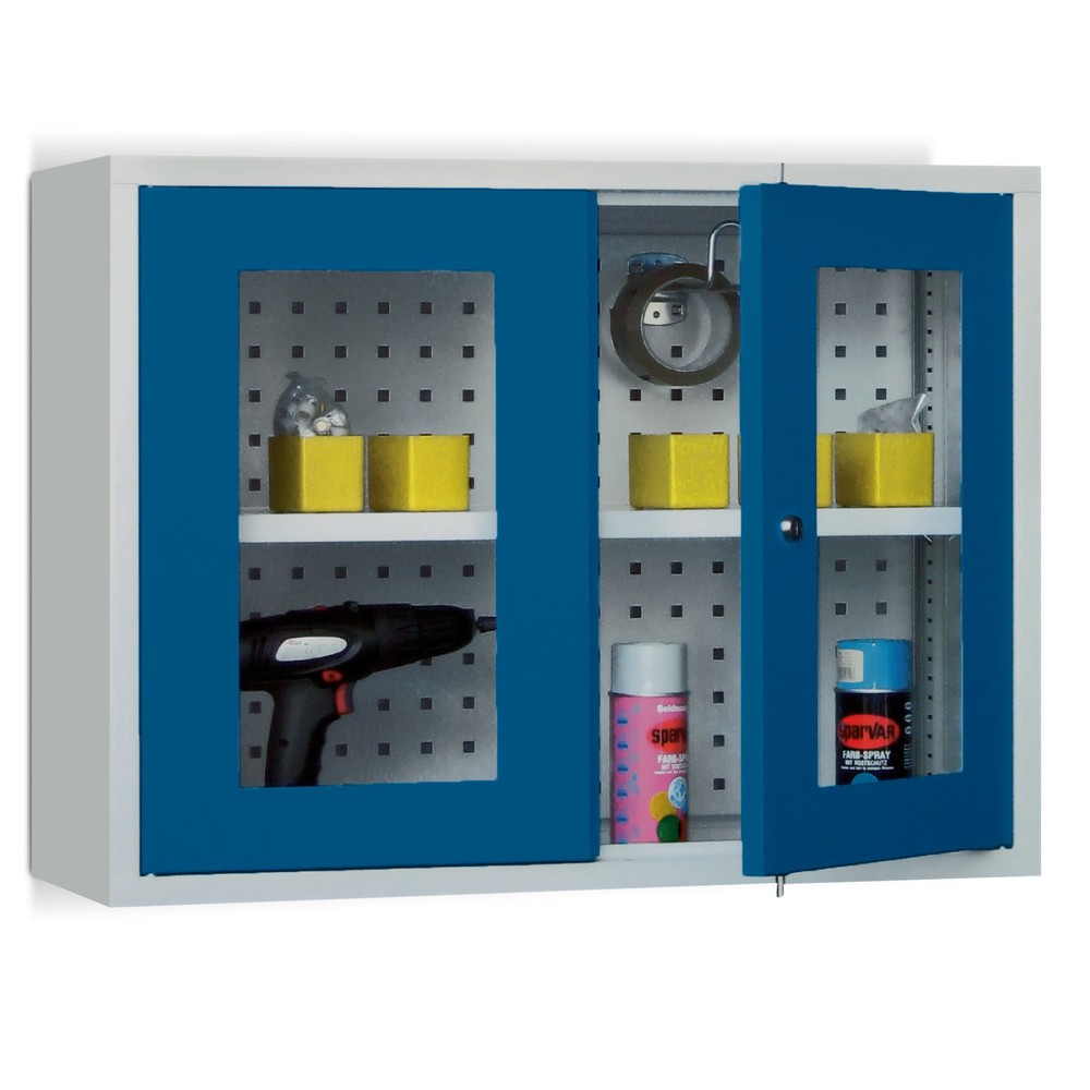 Hängeschrank PAVOY mit Sichtfenster, HxBxT 600 x 800 x 300 mm, Lochrückwand