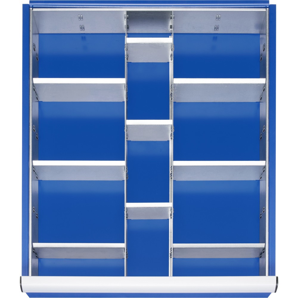 Produktabbildung: RAU Einteilungsset für Schublade, HxBxT 90 x 490 x 560 mm, mit 4-tlg. Rasterleisten-Set und 2 Trennwände, Größe L für Fronthöhe 120-150 mm