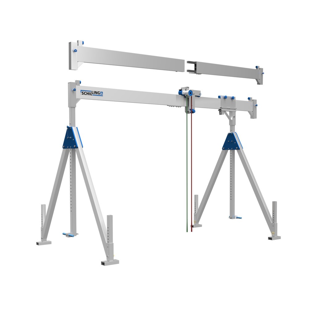 Produktabbildung: SCHILLING Alu-Portalkran mit teilbarem Träger, Einhängepunkt 2.310-4.010 mm, Länge 8.000 mm, TK 1.000 kg