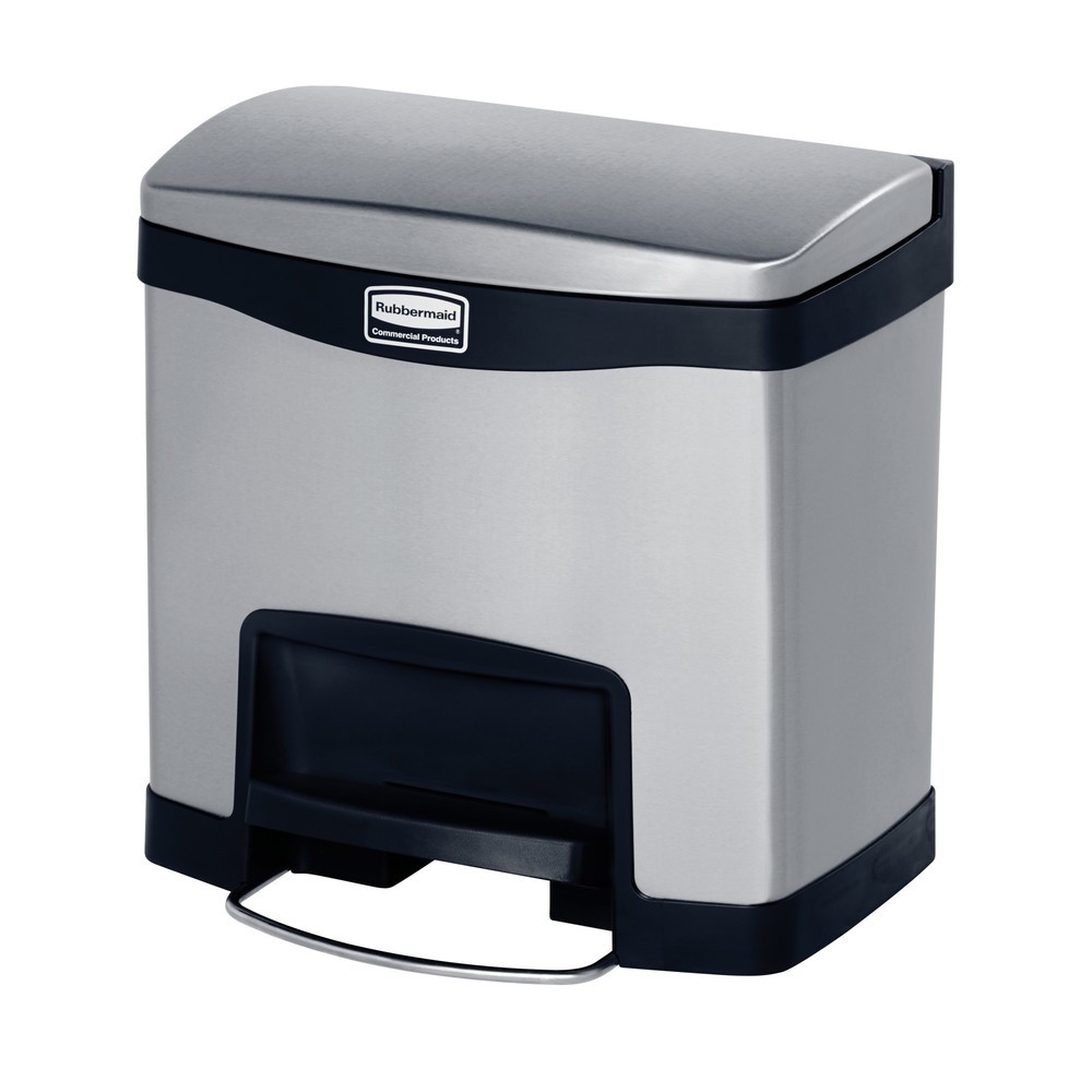 Produktabbildung: Tret-Abfallbehälter Rubbermaid Slim Jim®, Metall, 15 l, schwarz, Pedal an der Breitseite